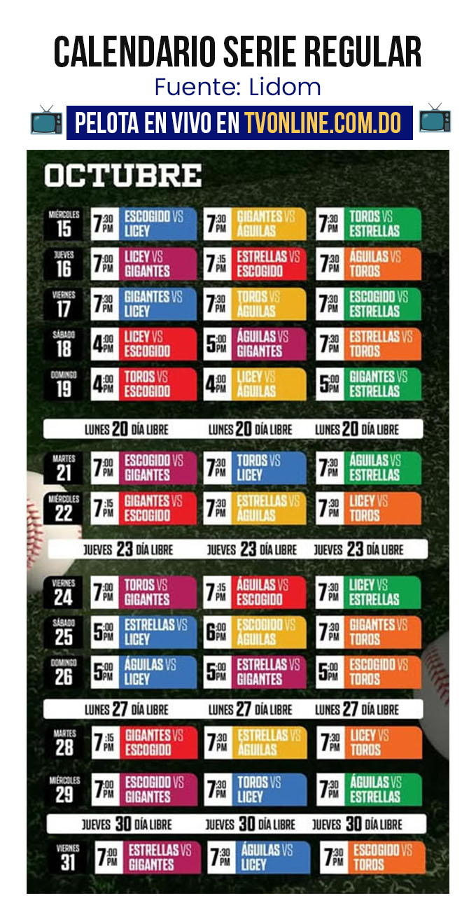 Calendario Lidom de la pelota dominicana - Octubre