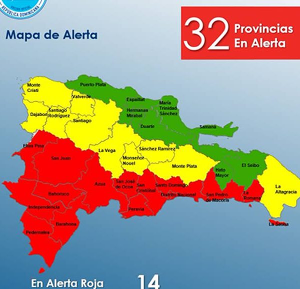 l COE coloca 14 provincias en alerta roja, 10 amarilla y 08 en verde por posibles crecidas de ríos