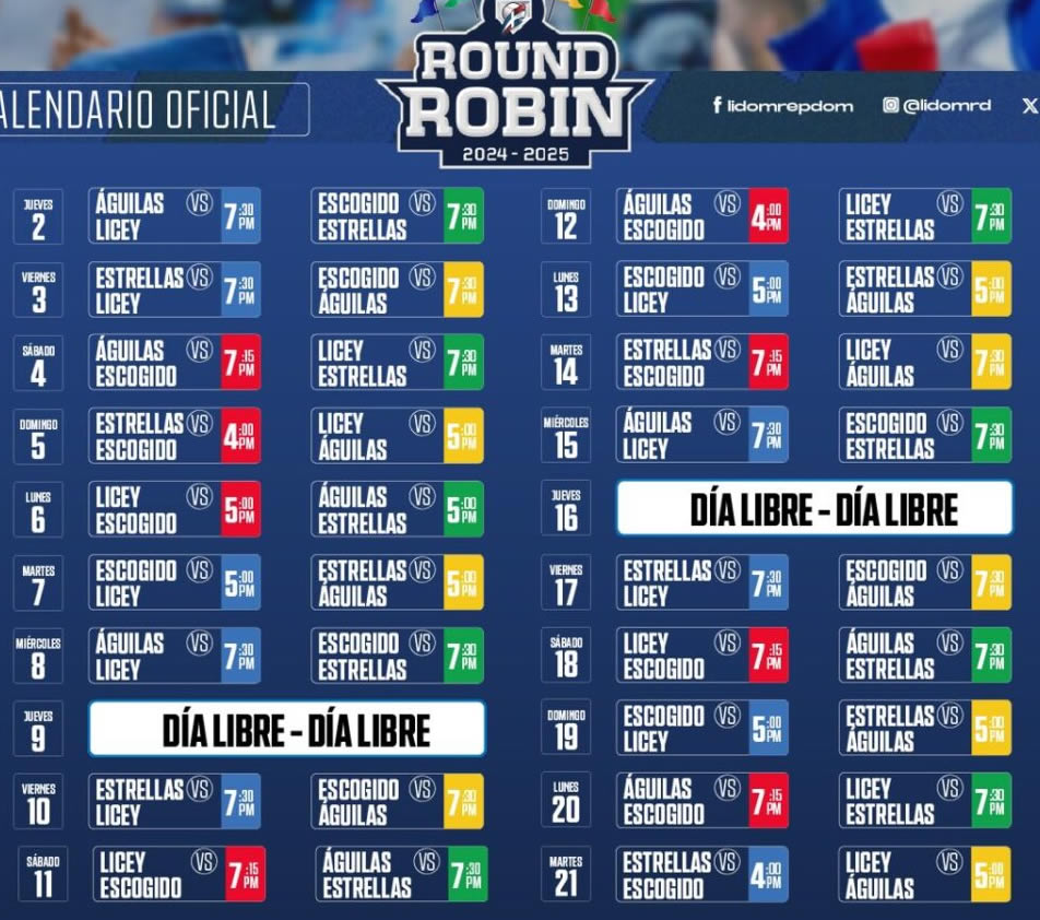 calenrdario round robin 2025 lidom